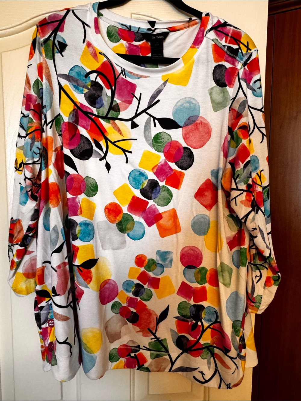 Ali Miles Multicolor Floral Dot-Print Crewneck Top